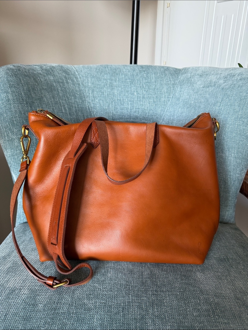 Madewell’s Leather Zip Transport Tote in Cognac Brown - Women Bags